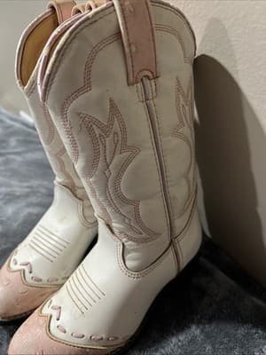 Durango Buckeroo Vintage White/Pink Girl Cowboy Boots Size 9.5 D Western Cowgirl - Thumbnail 2