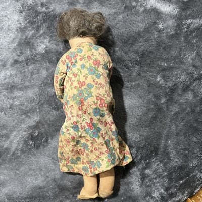 Vintage Cloth Doll Resembling An Elderly Woman with Floral Dress. 15 Inches Tall - Thumbnail 6