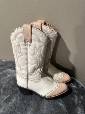 Durango Buckeroo Vintage White/Pink Girl Cowboy Boots Size 9.5 D Western Cowgirl - Thumbnail 3