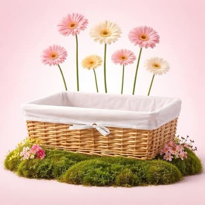 Decorative Wicker Basket with A White Fabric Lining and Bow. Great Condition. - Thumbnail 3