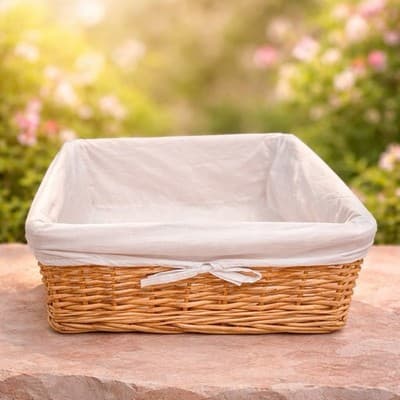 Decorative Wicker Basket with A White Fabric Lining and Bow. Great Condition. - Thumbnail 8