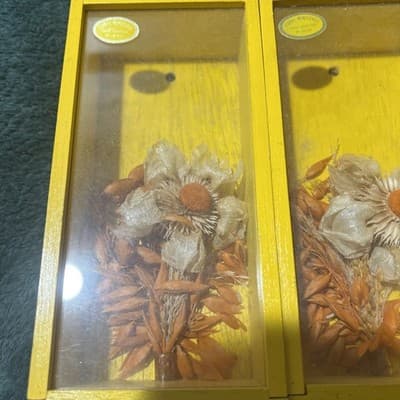 VNTG MCM 1970s Framed Shadow Box Dried Flowers Wood Frame Wall Decor. Japanese. - Thumbnail 4