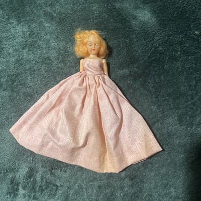 Vintage Hard Plastic Doll with Blonde Hair In A Pink Formal Gown. Needs TLC - Thumbnail 2