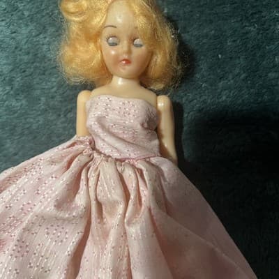 Vintage Hard Plastic Doll with Blonde Hair In A Pink Formal Gown. Needs TLC - Thumbnail 5