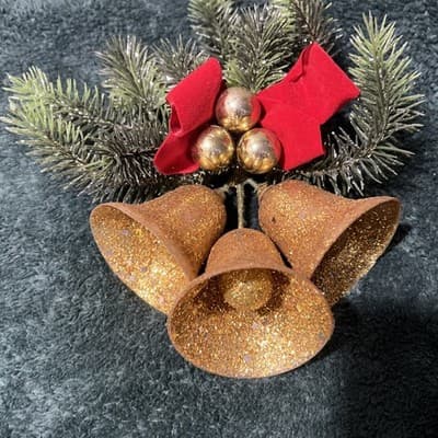 A Vintage Mid-century Glittered Gold Bell Christmas Decoration. Made In Germany - Thumbnail 5
