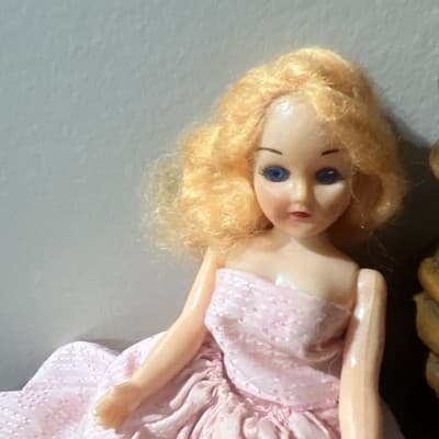 Vintage Hard Plastic Doll with Blonde Hair In A Pink Formal Gown. Needs TLC - Thumbnail 9