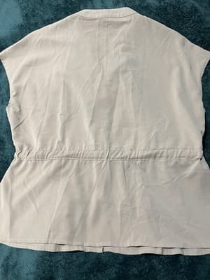 CICIBIRD Beige Peplum Button-Up Chiffon Sleeveless Tie Waist Blouse Top Sz XL - Thumbnail 7