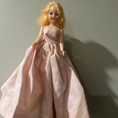 Vintage Hard Plastic Doll with Blonde Hair In A Pink Formal Gown. Needs TLC - Thumbnail 11