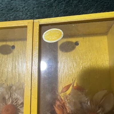 VNTG MCM 1970s Framed Shadow Box Dried Flowers Wood Frame Wall Decor. Japanese. - Thumbnail 6