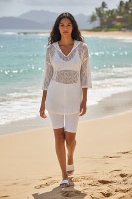 Jordan Taylor Women’s MEDIUM Sheer V Neck Tunic Swimwear Cover Up Beach Cruise - Thumbnail 2
