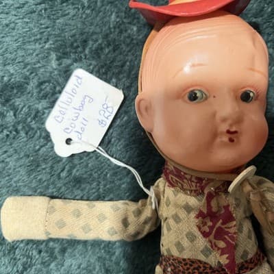 Vintage Knickerbocker 6.5 Celluloid Cowboy Doll 10 Inches - Thumbnail 4