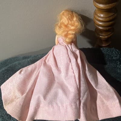 Vintage Hard Plastic Doll with Blonde Hair In A Pink Formal Gown. Needs TLC - Thumbnail 10
