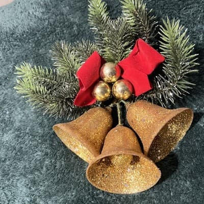 A Vintage Mid-century Glittered Gold Bell Christmas Decoration. Made In Germany - Thumbnail 2