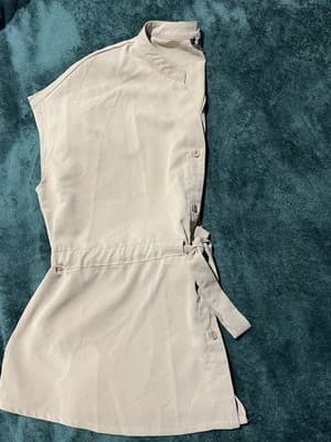 CICIBIRD Beige Peplum Button-Up Chiffon Sleeveless Tie Waist Blouse Top Sz XL - Thumbnail 9