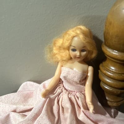 Vintage Hard Plastic Doll with Blonde Hair In A Pink Formal Gown. Needs TLC - Thumbnail 7