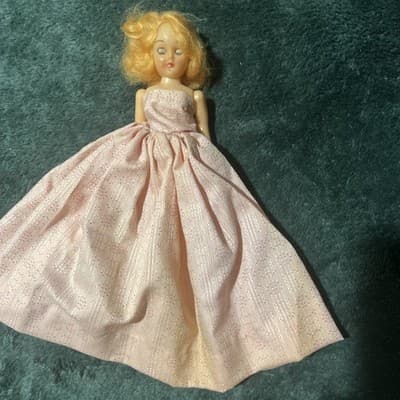 Vintage Hard Plastic Doll with Blonde Hair In A Pink Formal Gown. Needs TLC - Thumbnail 3