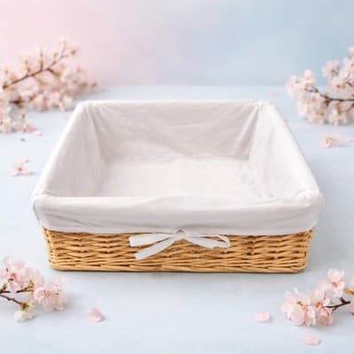 Decorative Wicker Basket with A White Fabric Lining and Bow. Great Condition. - Thumbnail 4