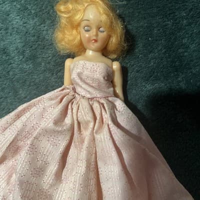Vintage Hard Plastic Doll with Blonde Hair In A Pink Formal Gown. Needs TLC - Thumbnail 4