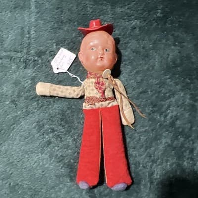 Vintage Knickerbocker 6.5 Celluloid Cowboy Doll 10 Inches - Thumbnail 2