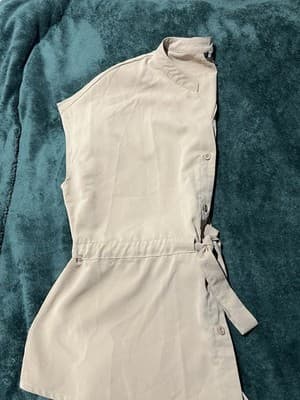 CICIBIRD Beige Peplum Button-Up Chiffon Sleeveless Tie Waist Blouse Top Sz XL - Thumbnail 8