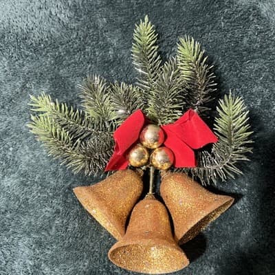 A Vintage Mid-century Glittered Gold Bell Christmas Decoration. Made In Germany - Thumbnail 4