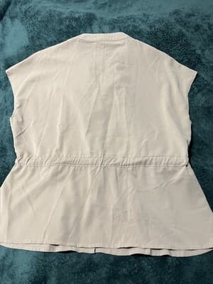 CICIBIRD Beige Peplum Button-Up Chiffon Sleeveless Tie Waist Blouse Top Sz XL - Thumbnail 6