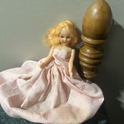 Vintage Hard Plastic Doll with Blonde Hair In A Pink Formal Gown. Needs TLC - Thumbnail 6