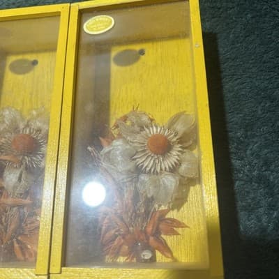 VNTG MCM 1970s Framed Shadow Box Dried Flowers Wood Frame Wall Decor. Japanese. - Thumbnail 5