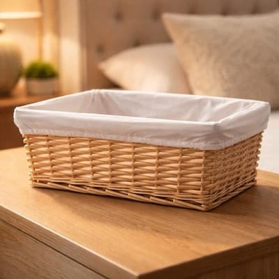 Decorative Wicker Basket with A White Fabric Lining and Bow. Great Condition. - Thumbnail 9