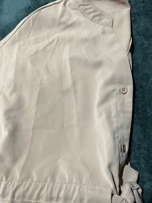 CICIBIRD Beige Peplum Button-Up Chiffon Sleeveless Tie Waist Blouse Top Sz XL - Thumbnail 10