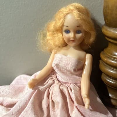 Vintage Hard Plastic Doll with Blonde Hair In A Pink Formal Gown. Needs TLC - Thumbnail 8