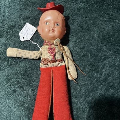 Vintage Knickerbocker 6.5 Celluloid Cowboy Doll 10 Inches - Thumbnail 6