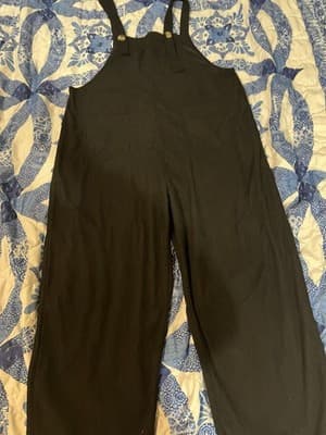 Contemporary Black Ribbed Cotton Jumpsuit with Wide-leg Silhouette and Straps M - Thumbnail 3