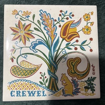 Berggren Trayner Originals Swedish Floral Folk Art Tile Var Sa God 1963 6x6 in - Thumbnail 3