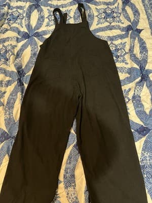 Contemporary Black Ribbed Cotton Jumpsuit with Wide-leg Silhouette and Straps M - Thumbnail 2