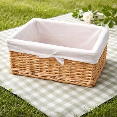 Decorative Wicker Basket with A White Fabric Lining and Bow. Great Condition. - Thumbnail 7