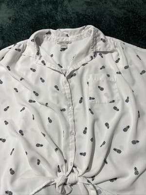 Women's Large Blouse by Sabrina Lauren Short Sleeve Button Up - Thumbnail 2