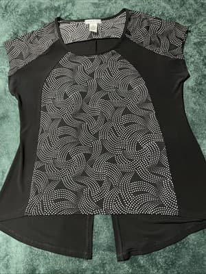 Vintage Susie Women's Top Blouse Size XL Polka Dot Short Sleeve Black White - Thumbnail 3