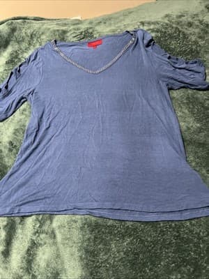 Jennifer Lopez Women's Blouse XL Sapphire Blue Cut-Out Sleeve Solid T-shirt Top - Thumbnail 11