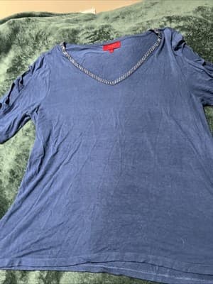 Jennifer Lopez Women's Blouse XL Sapphire Blue Cut-Out Sleeve Solid T-shirt Top - Thumbnail 8