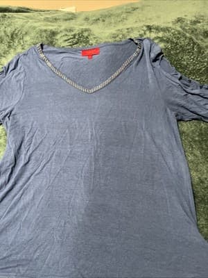 Jennifer Lopez Women's Blouse XL Sapphire Blue Cut-Out Sleeve Solid T-shirt Top - Thumbnail 9