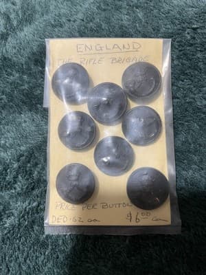 Vintage Rifle Brigade Military Buttons with Crown and Rifle Insignia. Lot of 8