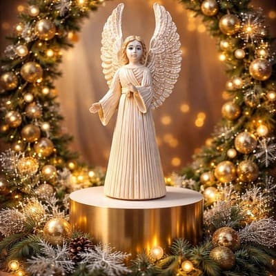 Vintage Cream Glazed Ceramic Angel Figurine with Detailed Wings and Robe. 6.5 In - Thumbnail 6