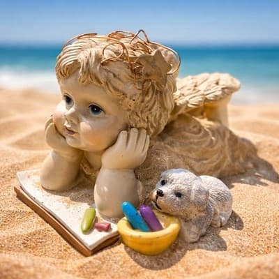 A Resin Figurine of A Cherubic Child with A Dog and Art Supplies. Vintage 1995 - Thumbnail 4