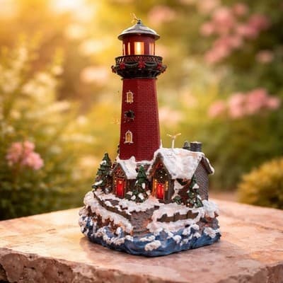 A Decorative Christmas Lighthouse with Snow Trees and Lights. Christmas Decor - Thumbnail 7