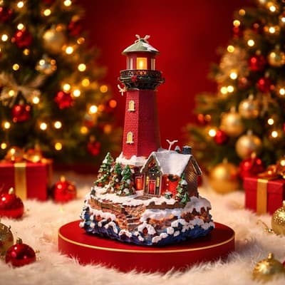 A Decorative Christmas Lighthouse with Snow Trees and Lights. Christmas Decor - Thumbnail 4