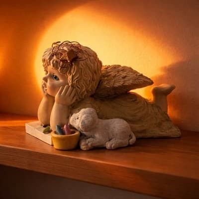 A Resin Figurine of A Cherubic Child with A Dog and Art Supplies. Vintage 1995 - Thumbnail 5