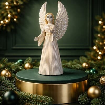 Vintage Cream Glazed Ceramic Angel Figurine with Detailed Wings and Robe. 6.5 In - Thumbnail 8