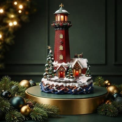 A Decorative Christmas Lighthouse with Snow Trees and Lights. Christmas Decor - Thumbnail 6