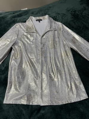Slinky Brand Women's Size Medium Jacket Open Front Long Sleeve Gold/White - Thumbnail 8